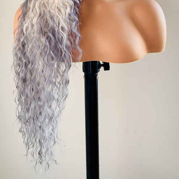 Wavy 28” Ombre White with Blue Lace Front Premium Fiber Wig - Picture 5 of 13